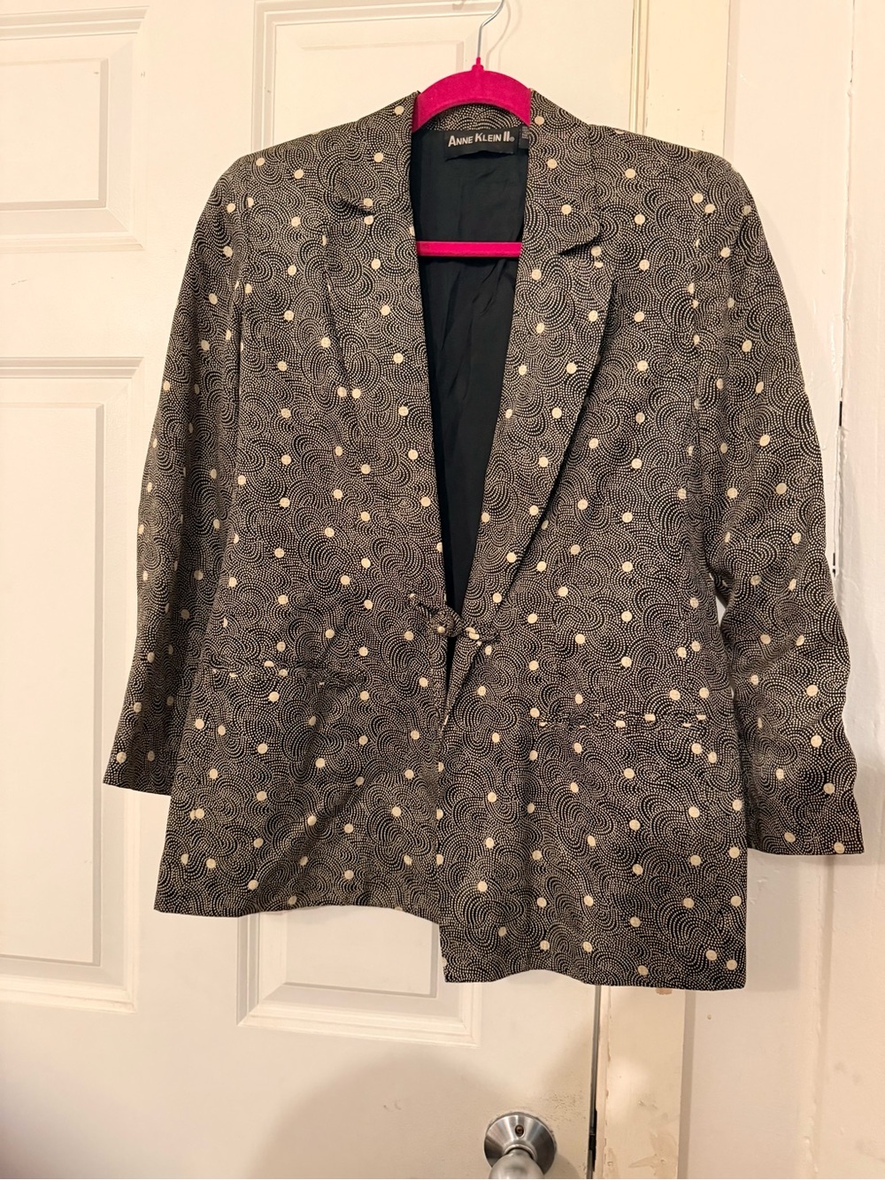 Vintage Anne Klein Silk Black & Cream Patterned Women's Blazer